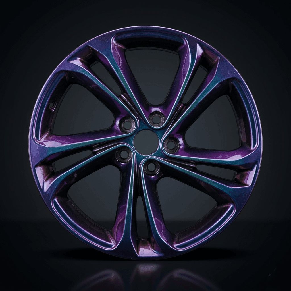 Iridescent purple and teal alloy wheel