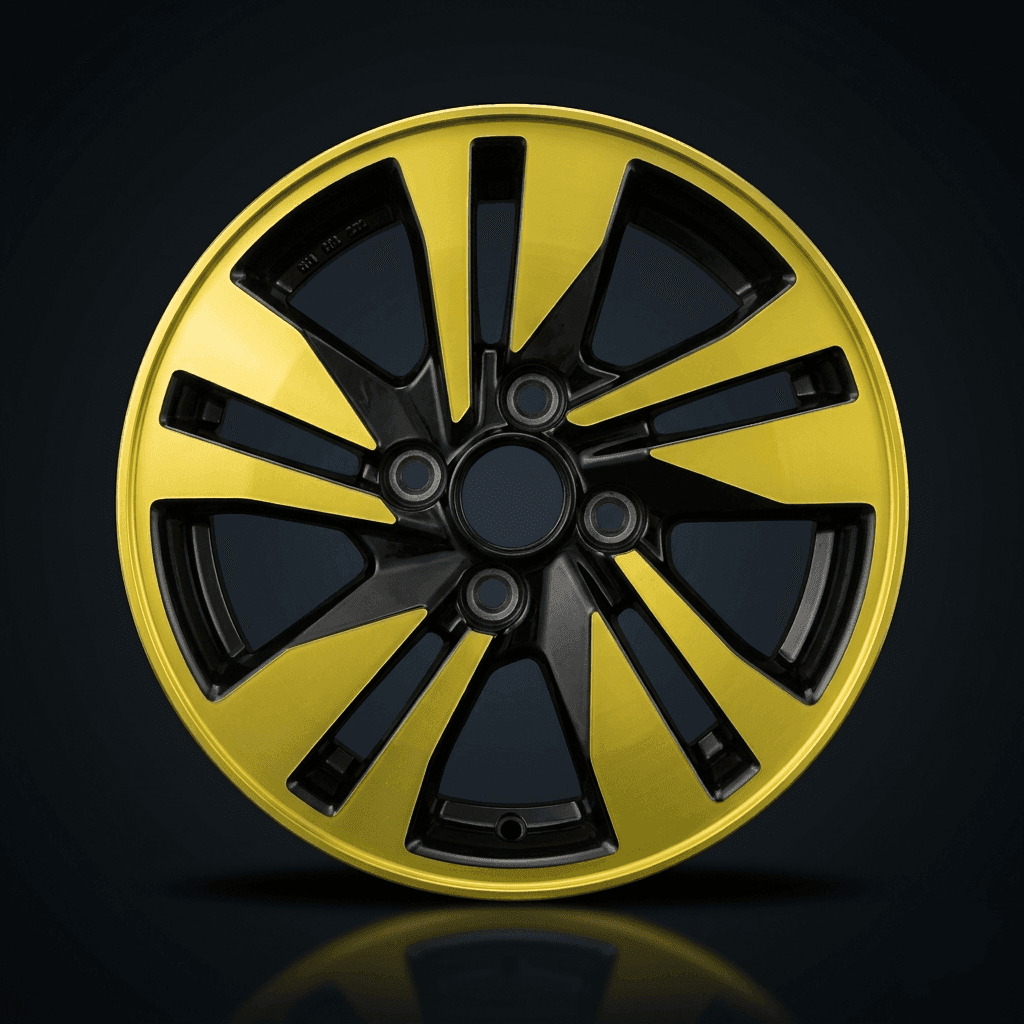Yellow and black two-tone alloy wheel
